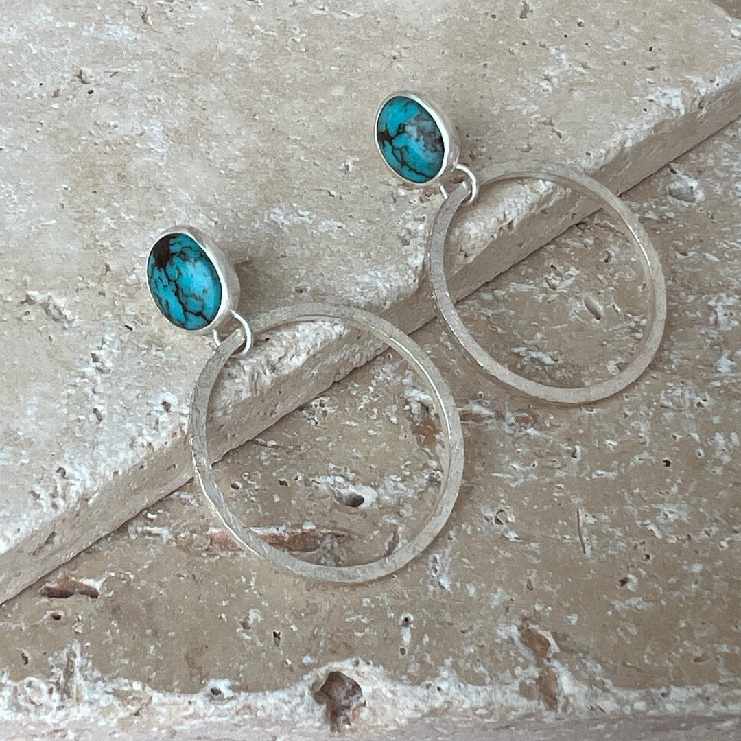 Dendritic Opal and Sterling Silver Earrings - One-of-a-kind design