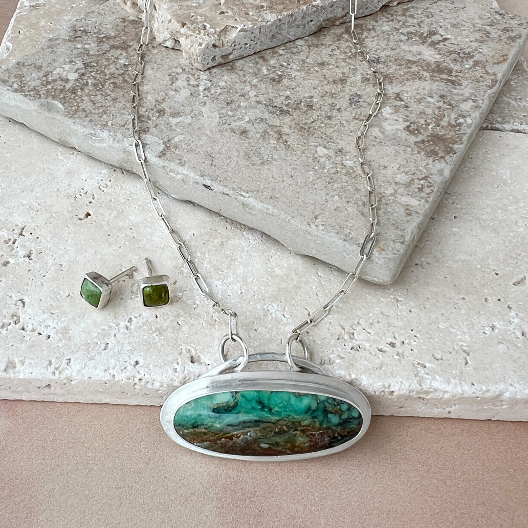 Crescent Lake Variscite Pendant necklace - close-up of pendant. Earrings not included in listing.