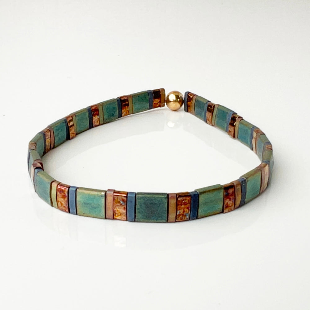 Aqua and Bronze Tila Bead Bracelet