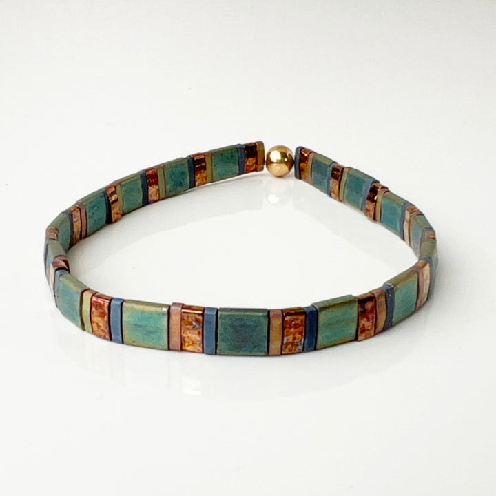 Aqua and Bronze Tila Bead Bracelet