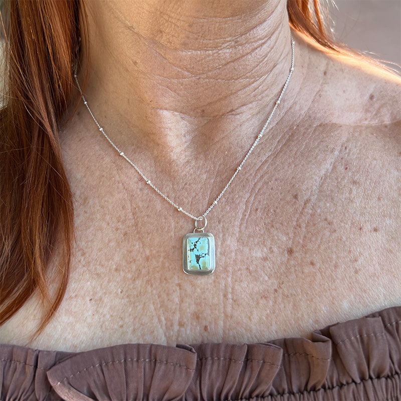 Turquoise & Sterling Silver Rectangular Pendant Necklace