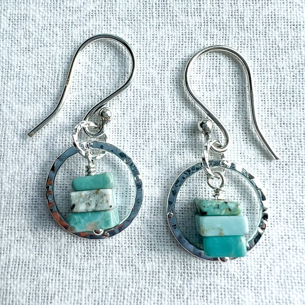 Ice Blue Larimar and Silver Circle Earrings