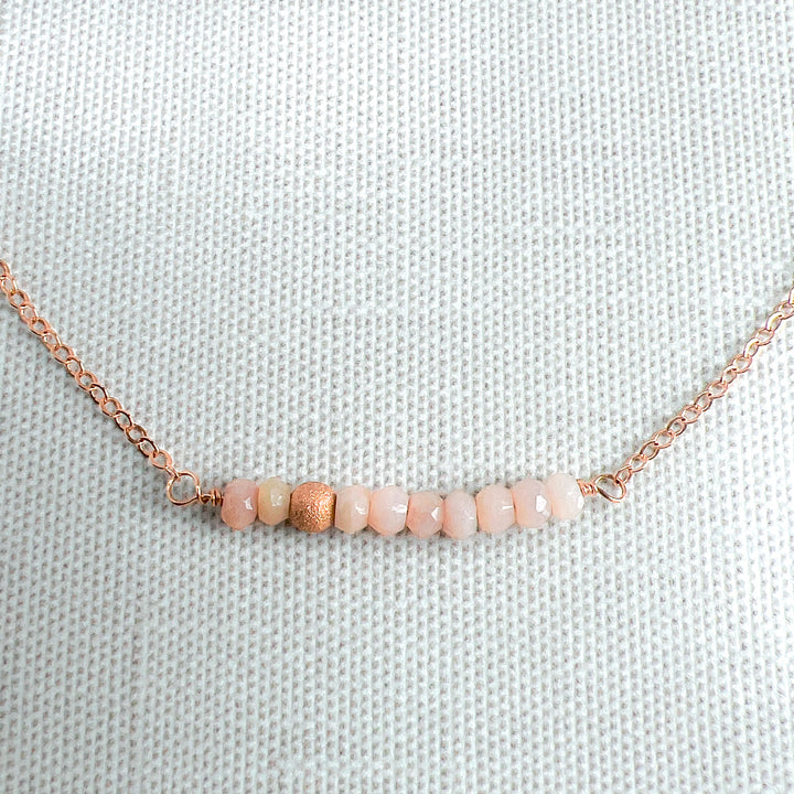Pink Opal & Rose Gold Bar Necklace, 14Kt Rose-gold filled, 16-18 inches