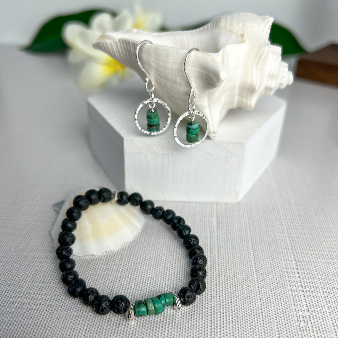 Heishi Yungai Turquoise & Lava Rock Stretch Bracelet